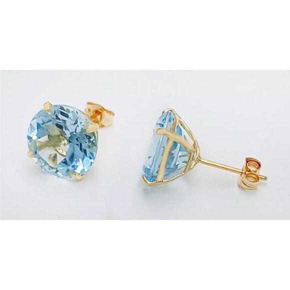 Genuine 8.76 Cts Aquamarine Studs Earrings 14k Gold - Picture 4 of 5